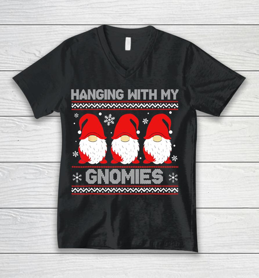 Hanging With My Gnomies Matching Family Christmas Gnome Unisex V-Neck T-Shirt