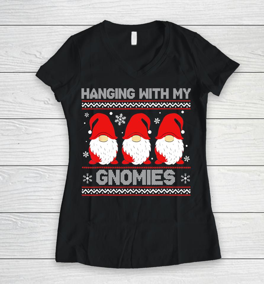 Hanging With My Gnomies Matching Family Christmas Gnome Women V-Neck T-Shirt