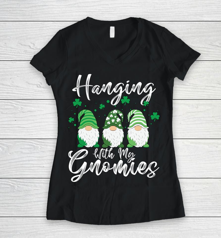 Hanging With My Gnomies Shamrock Irish Boys St Patrick's Day Women V-Neck T-Shirt