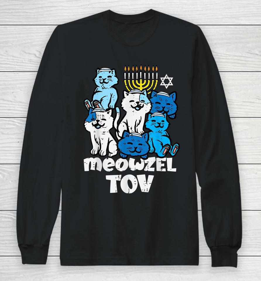 Hanukkah Cats Meowzel Tov Chanukah Jewish Long Sleeve T-Shirt