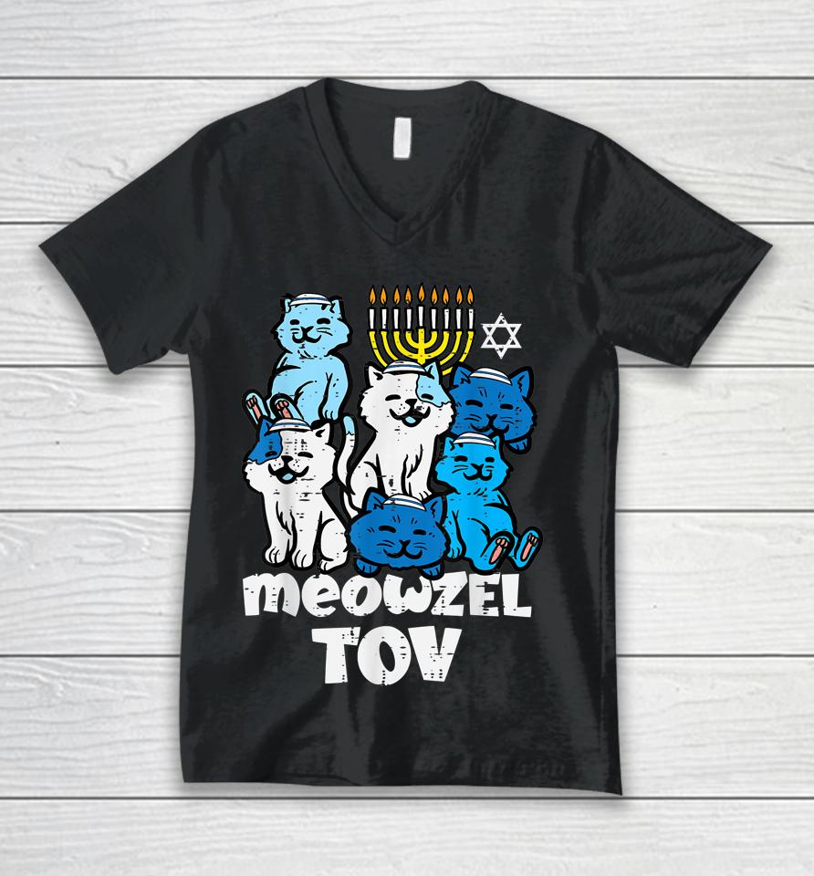 Hanukkah Cats Meowzel Tov Chanukah Jewish Unisex V-Neck T-Shirt