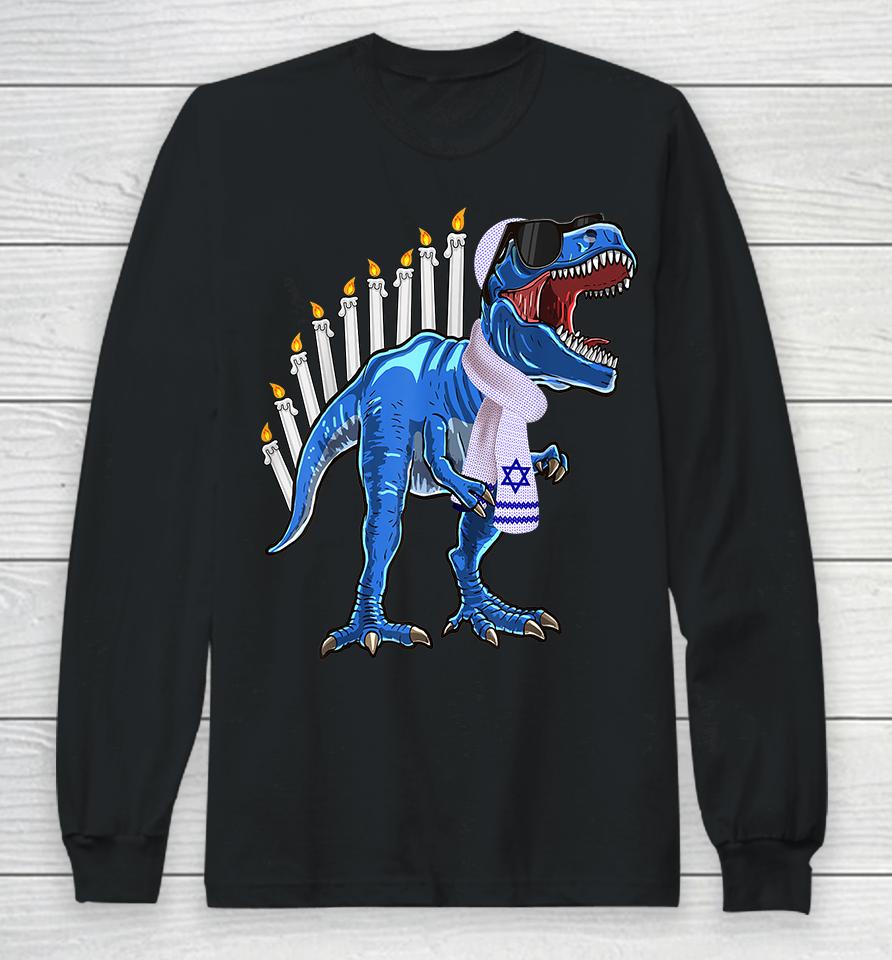 Hanukkah Dinosaur Menorasaurus T Rex Long Sleeve T-Shirt