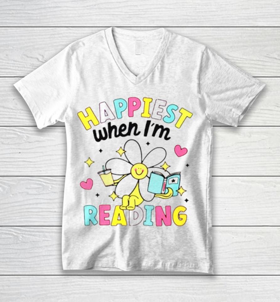 Happiest When I’m Reading Book Lover Unisex V-Neck T-Shirt