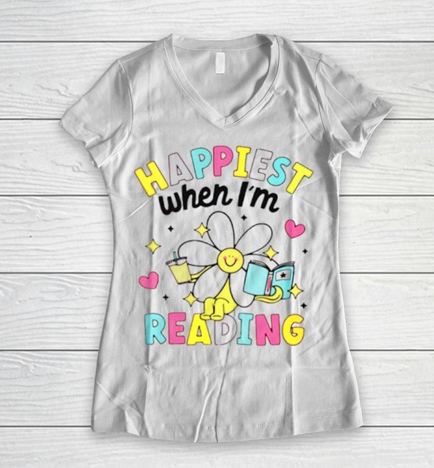Happiest When I’m Reading Book Lover Women V-Neck T-Shirt