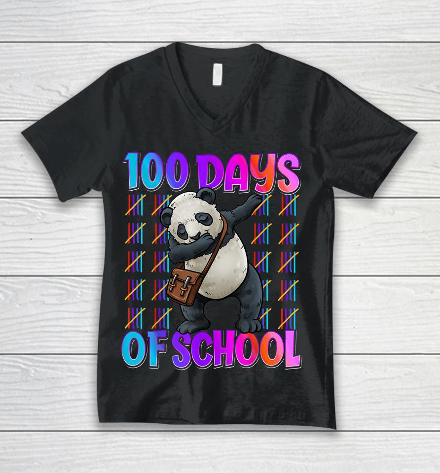 Happy 100 Days Of School 100 Days Smarter Dabbing Panda Unisex V-Neck T-Shirt