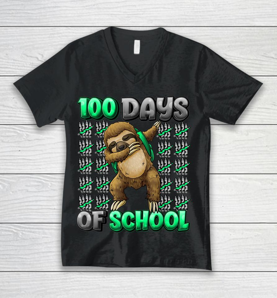 Happy 100 Days Of School 100 Days Smarter Dabbing Sloth Unisex V-Neck T-Shirt