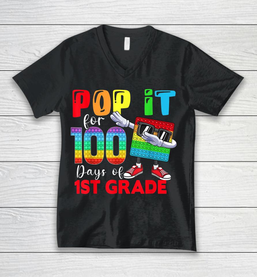 Happy 100 Days Of School 1St Grade 100Th Day Pop It Unisex V-Neck T-Shirt