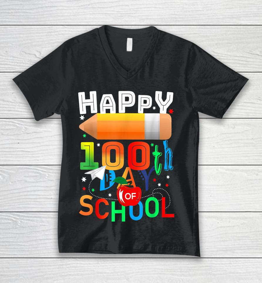 Happy 100 Days Of School Teacher Or Student 100Th Day Unisex V-Neck T-Shirt
