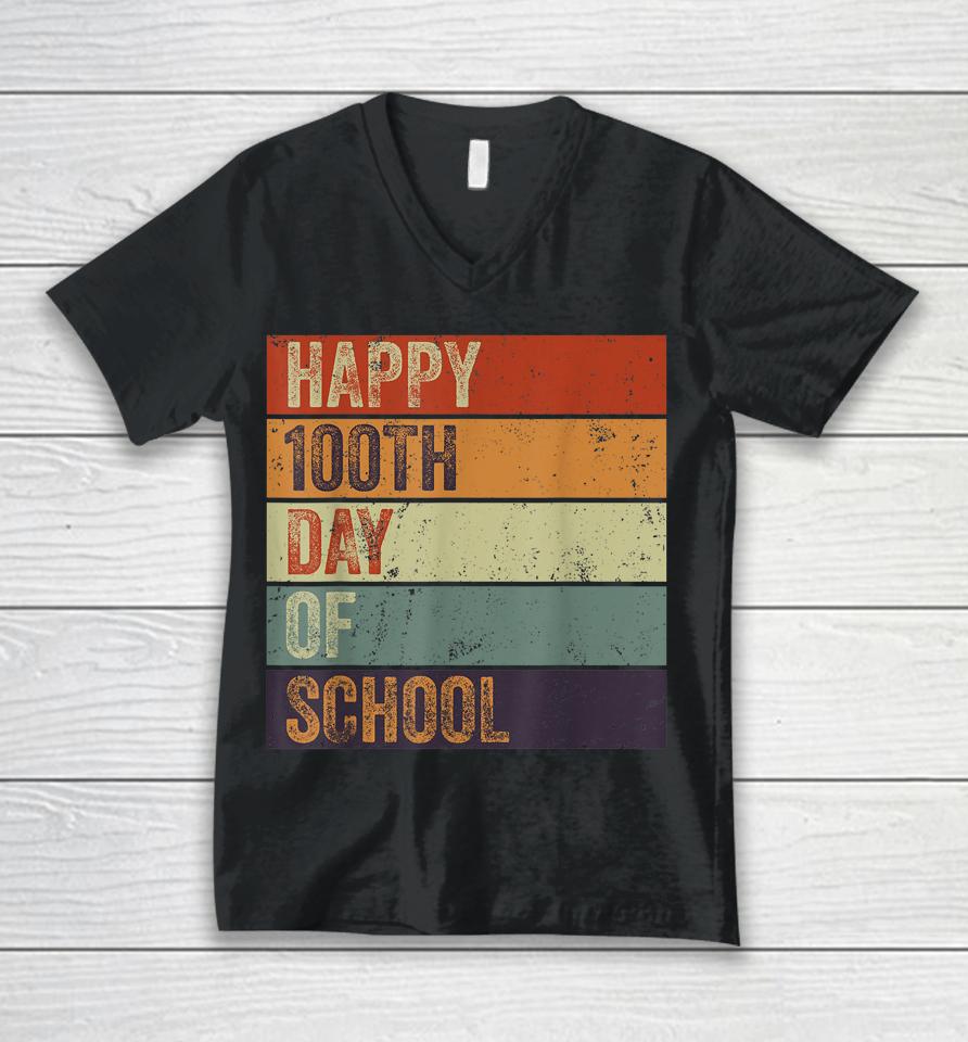 Happy 100Th Day Of School Teacher 100 Days Retro Vintage Unisex V-Neck T-Shirt