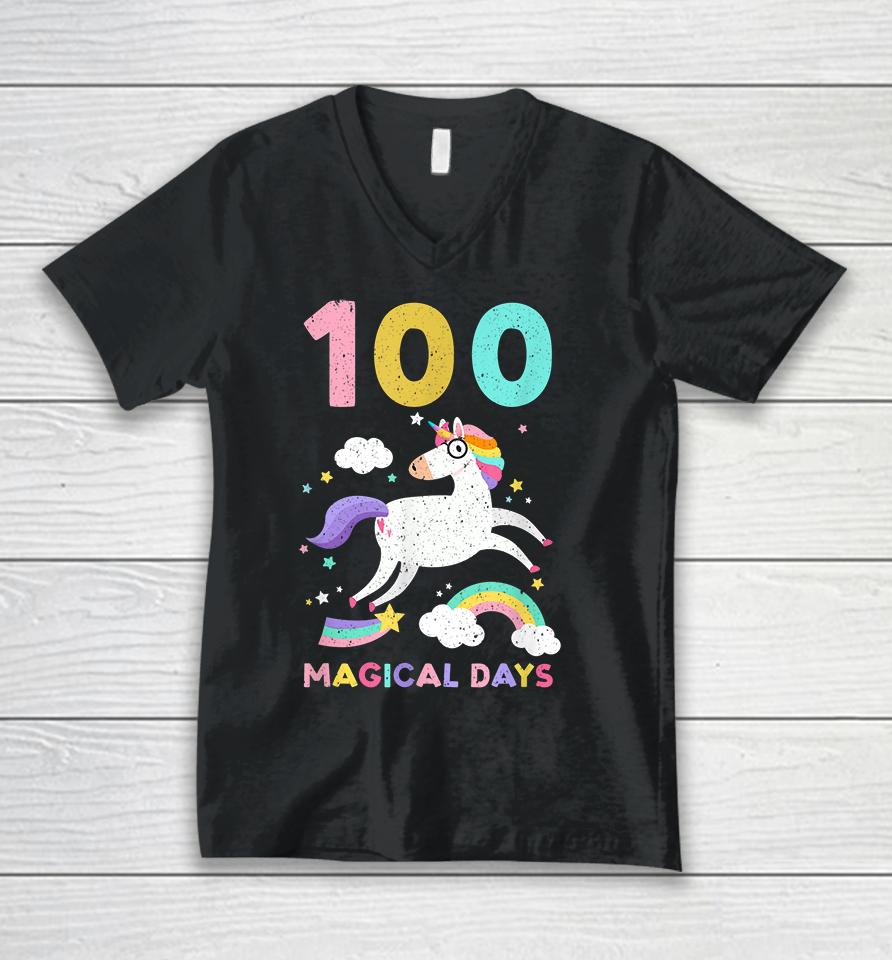 Happy 100Th Magical Day Of School Unicorn Teacher Student Unisex V-Neck T-Shirt