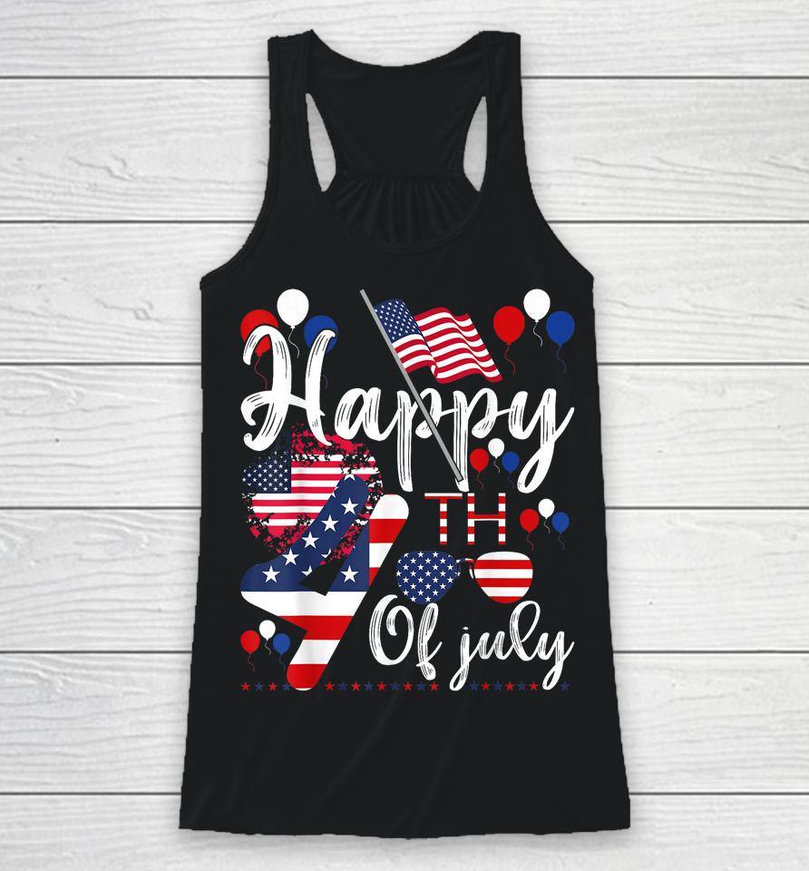 Happy 4Th July Flag American Us Patriotic Independence Day Racerback Tank