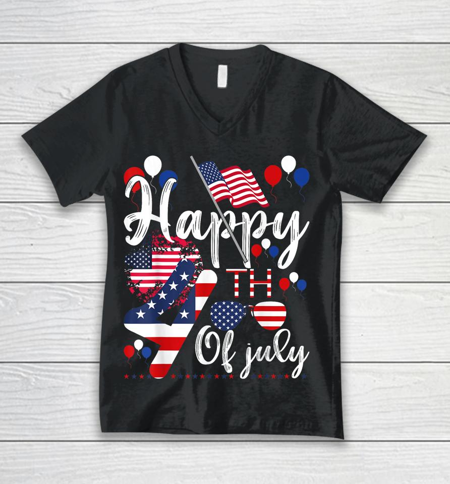 Happy 4Th July Flag American Us Patriotic Independence Day Unisex V-Neck T-Shirt