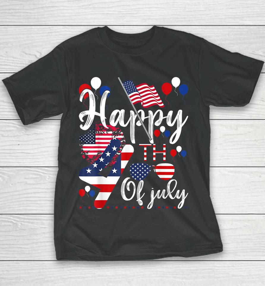 Happy 4Th July Flag American Us Patriotic Independence Day Youth T-Shirt