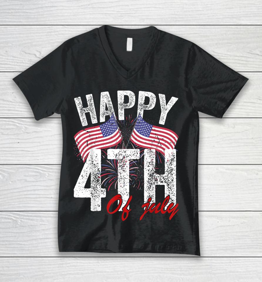 Happy 4Th Of July American Flag Usa Patriotic Unisex V-Neck T-Shirt