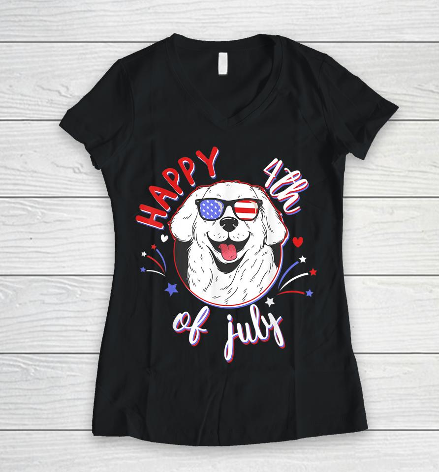 Happy 4Th Of July Dog Labrador Adorable Firework Pet Lab Women V-Neck T-Shirt