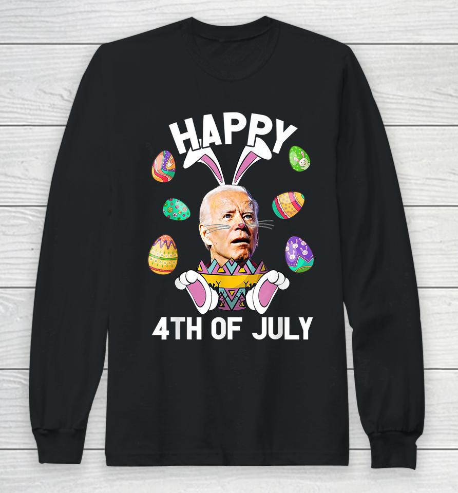 Happy 4Th Of July Easter Funny Bunny Confused Joe Biden Egg Long Sleeve T-Shirt