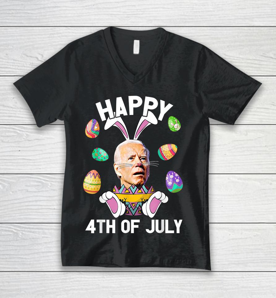 Happy 4Th Of July Easter Funny Bunny Confused Joe Biden Egg Unisex V-Neck T-Shirt