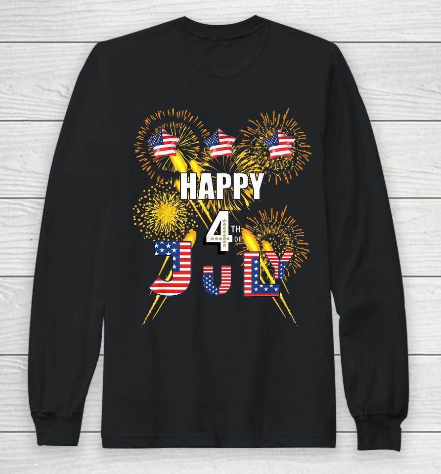 Happy 4Th Of July Flag Fireworks Balloons Long Sleeve T-Shirt