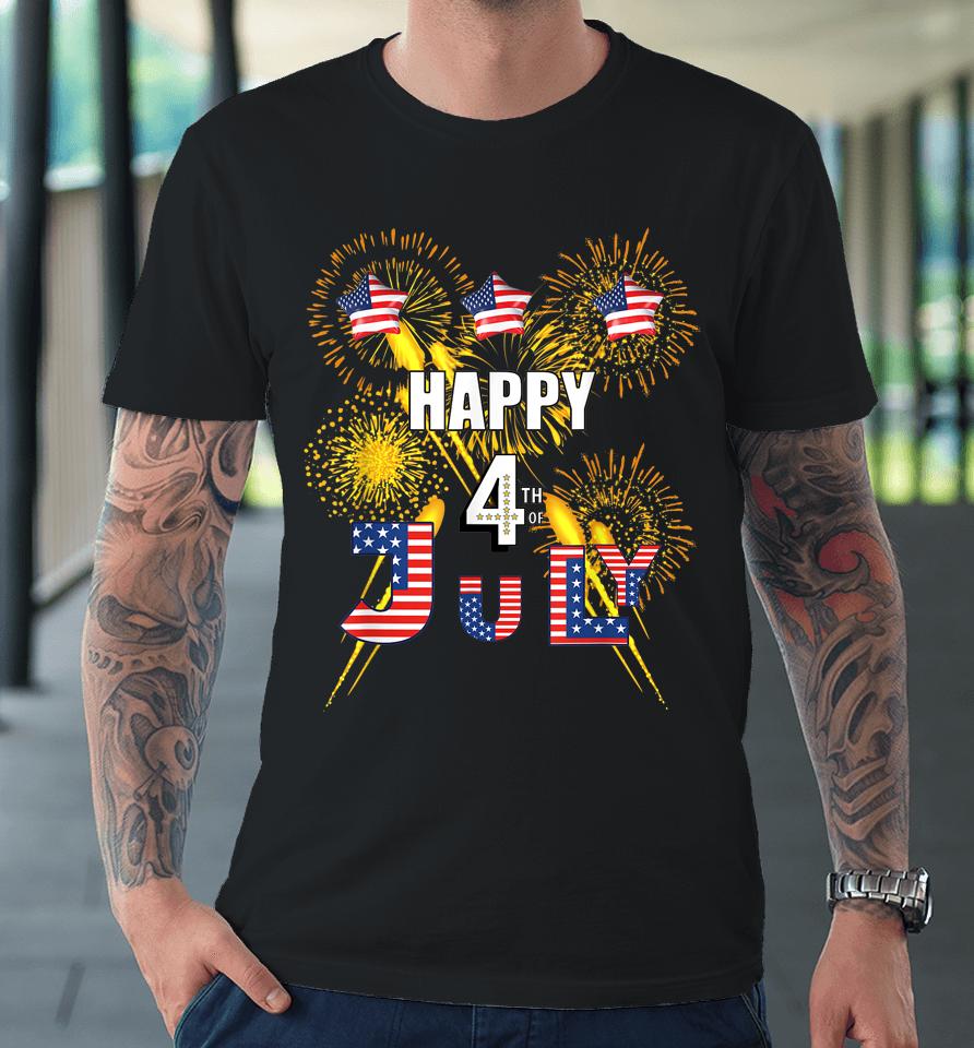 Happy 4Th Of July Flag Fireworks Balloons Premium T-Shirt