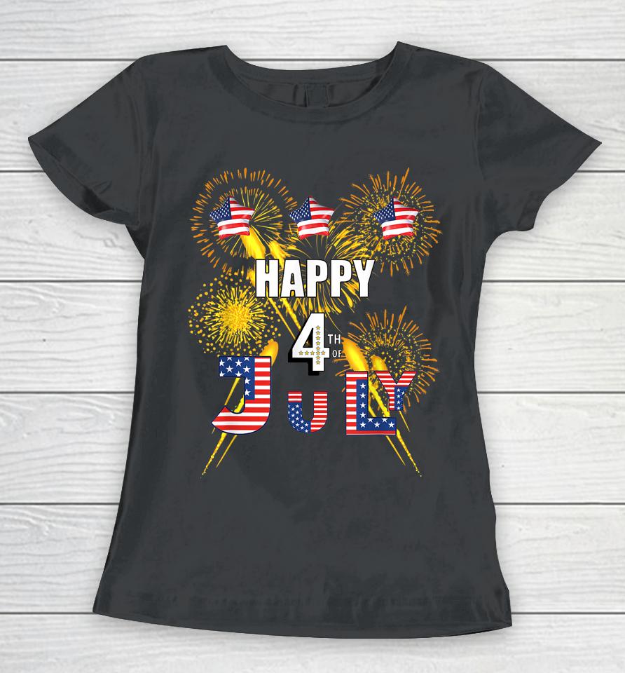 Happy 4Th Of July Flag Fireworks Balloons Women T-Shirt