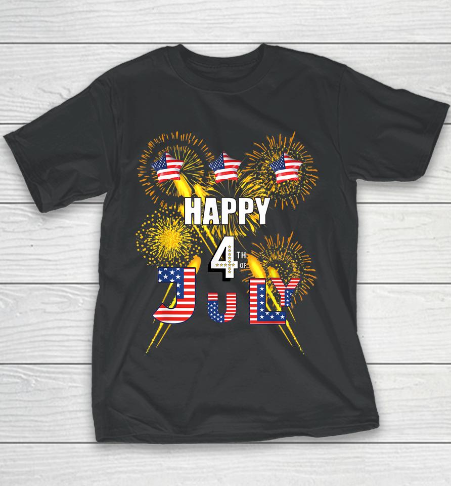 Happy 4Th Of July Flag Fireworks Balloons Youth T-Shirt