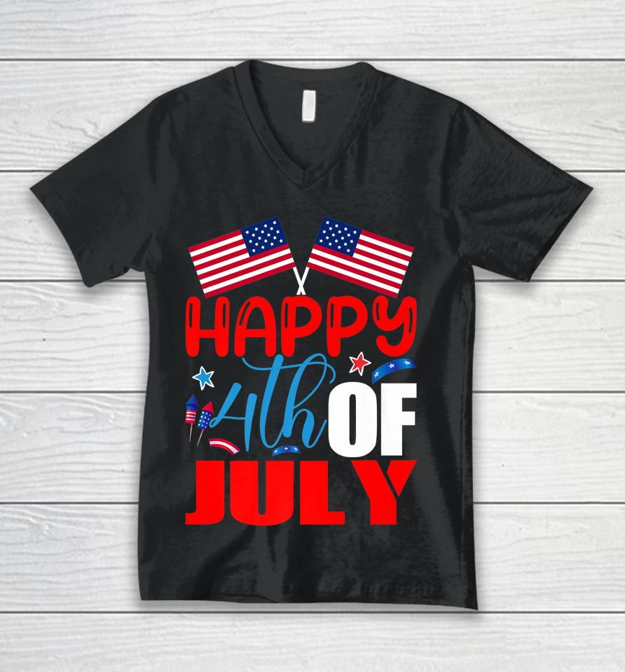 Happy 4Th Of July Independence Day Usa American Flag Unisex V-Neck T-Shirt
