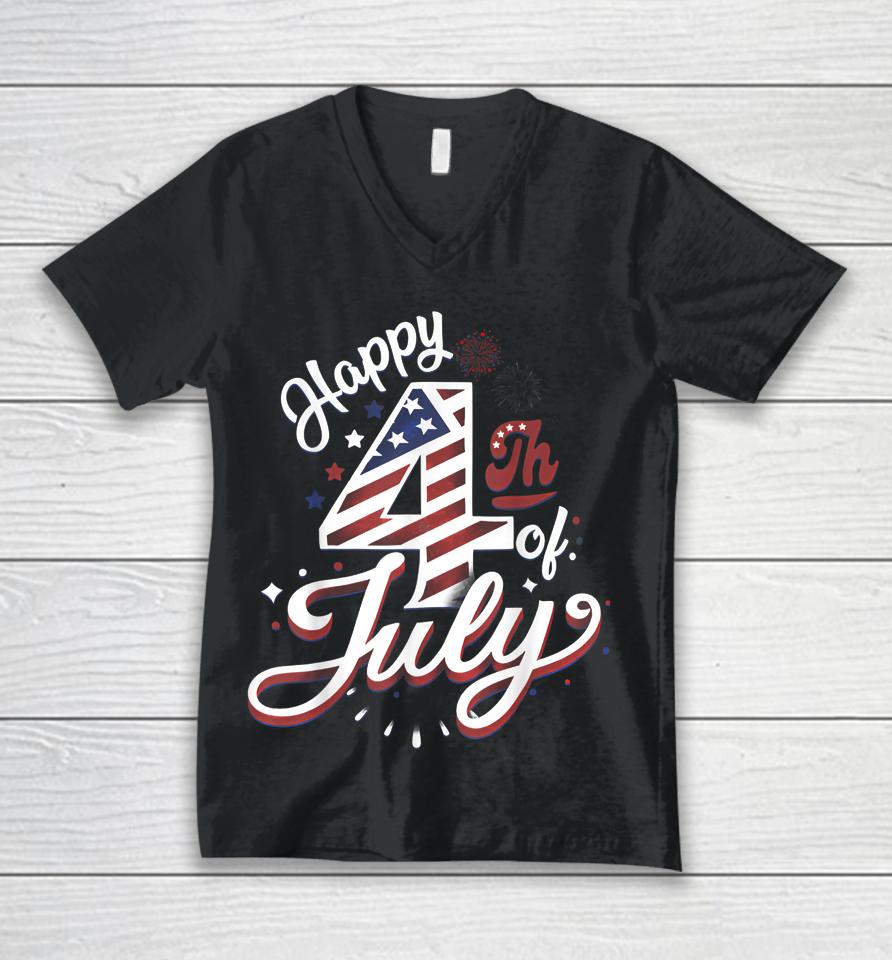 Happy 4Th Of July Patriotic American Us Flag 4Th Of July Unisex V-Neck T-Shirt