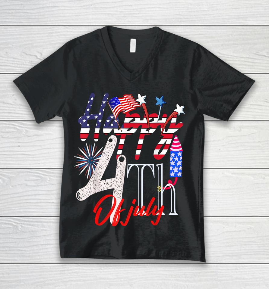 Happy 4Th Of July Patriotic American Us Flag 4Th Of July Unisex V-Neck T-Shirt