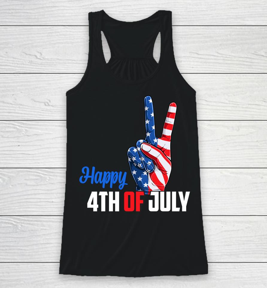 Happy 4Th Of July Peace America Independence Day Patriot Usa Racerback Tank