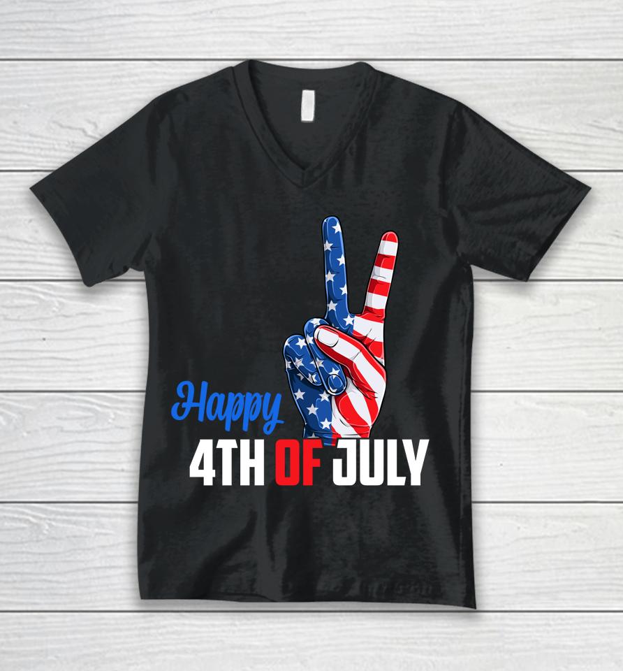 Happy 4Th Of July Peace America Independence Day Patriot Usa Unisex V-Neck T-Shirt