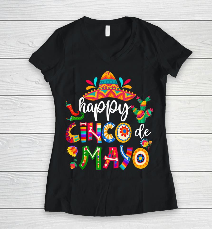 Happy 5 De Mayo Cinco Viva Mexico Women V-Neck T-Shirt
