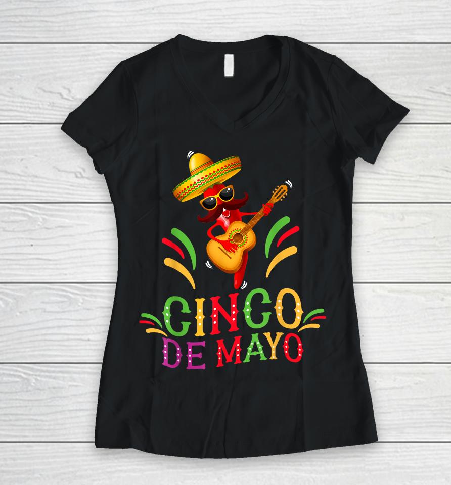 Happy 5 De Mayo Funny Camisas De 5 De Mayo Mexican Fiesta Women V-Neck T-Shirt