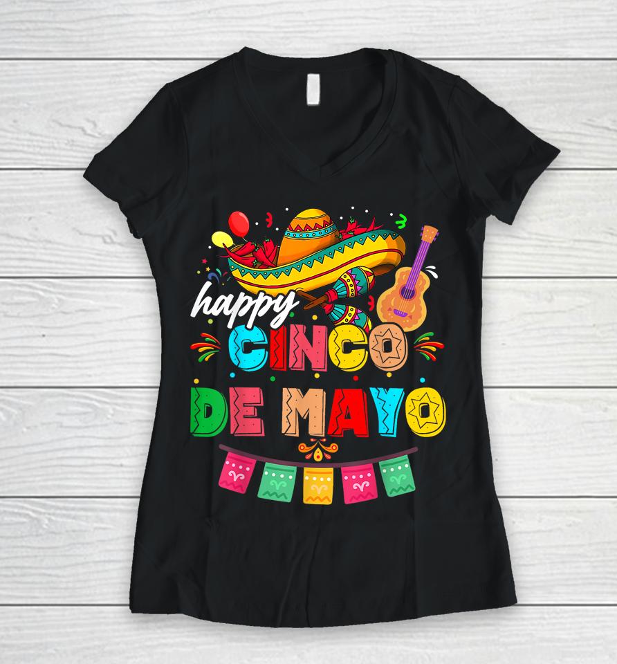 Happy 5 De Mayo Lets Fiesta Viva Mexico Cinco De Mayo Man Women V-Neck T-Shirt