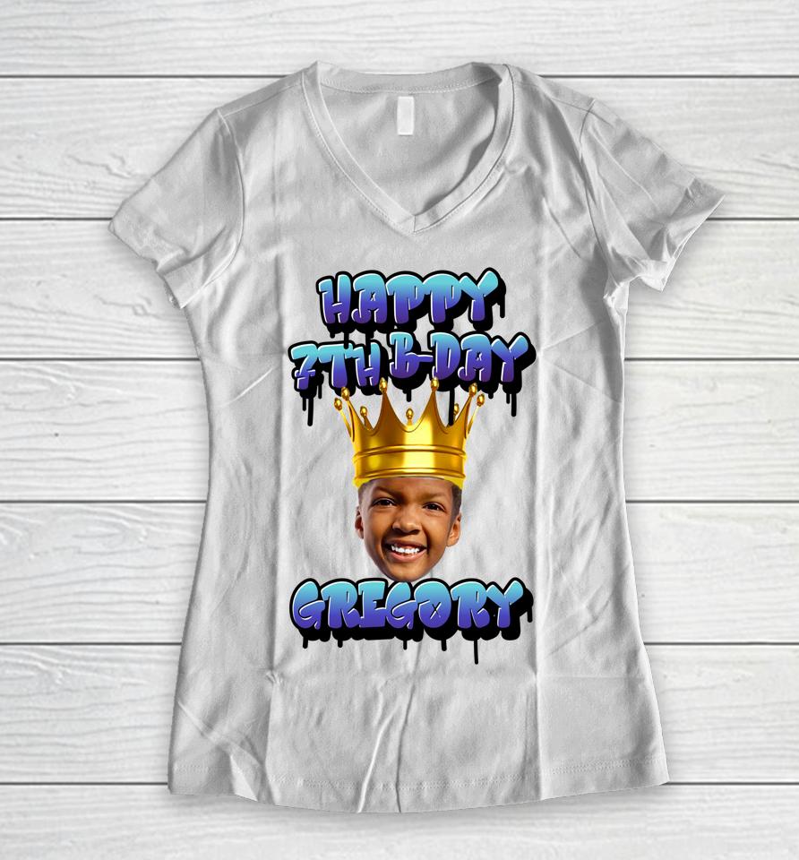 Happy 7Th Birthday Gregory G Women V-Neck T-Shirt