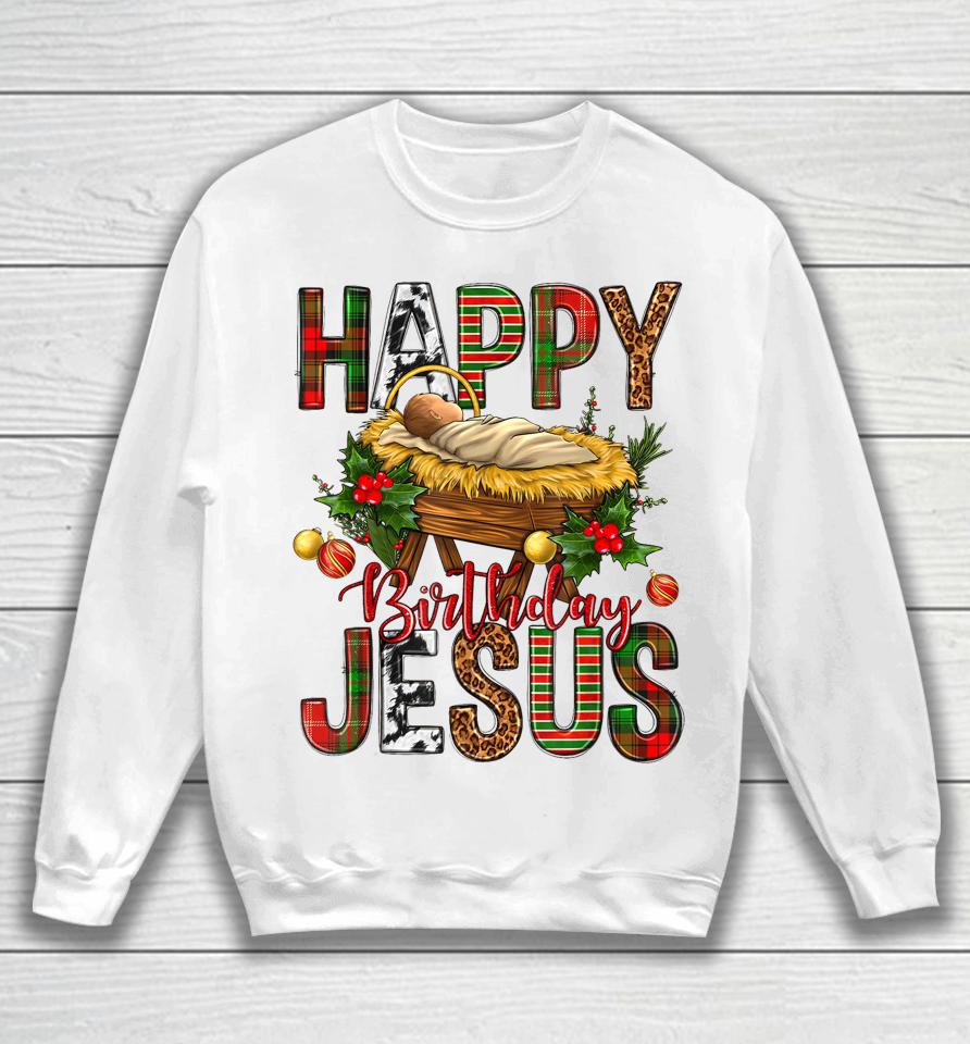 Happy Birthday Jesus Christmas Christ Cow Print Sweatshirt