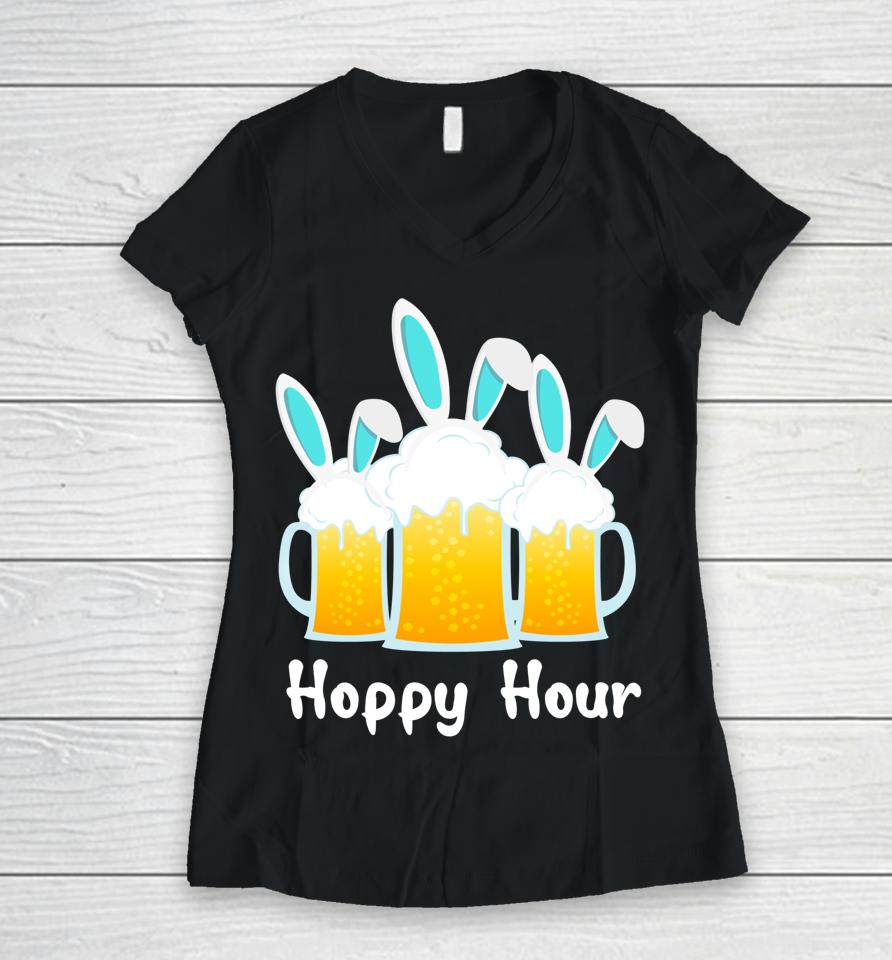 Happy Bunny Beer Drinking Punny Easter Women V-Neck T-Shirt