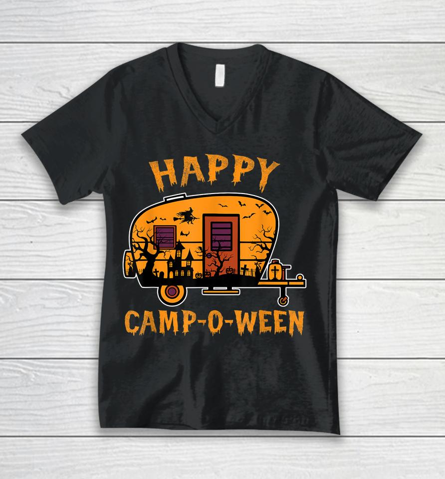 Happy Camp-O-Ween Camping Halloween Unisex V-Neck T-Shirt