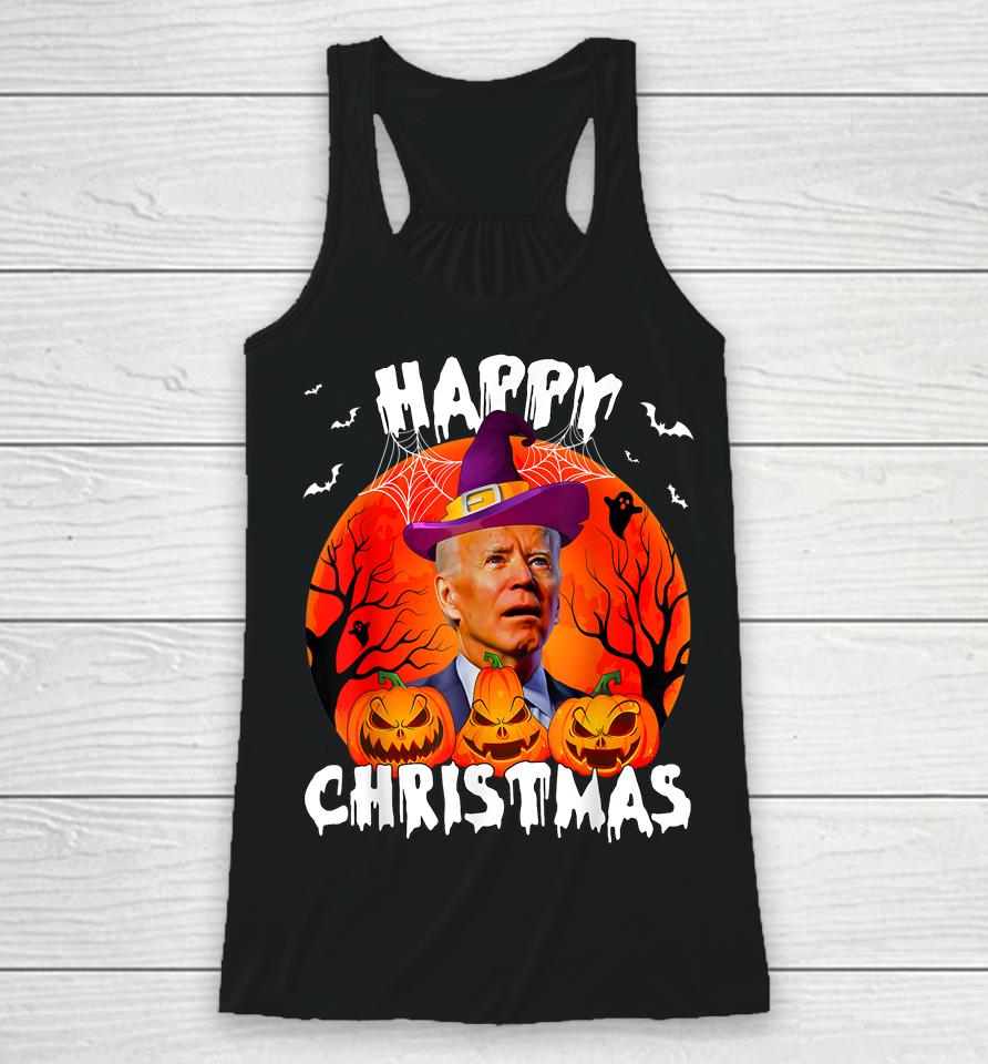 Happy Christmas Anti Joe Biden Funny Halloween 2022 Pumpkin Racerback Tank