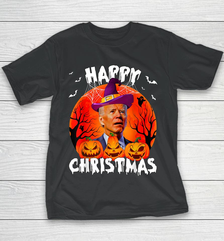 Happy Christmas Anti Joe Biden Funny Halloween 2022 Pumpkin Youth T-Shirt