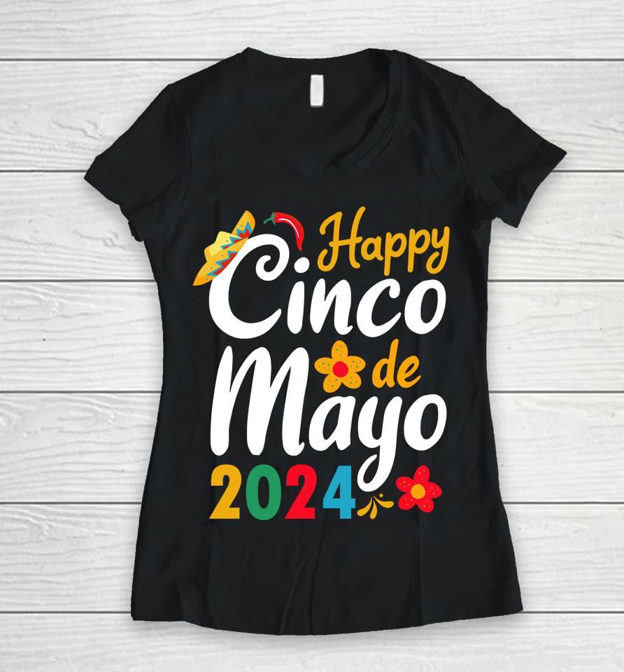 Happy Cinco De Mayo 2024 Mexico Women V-Neck T-Shirt