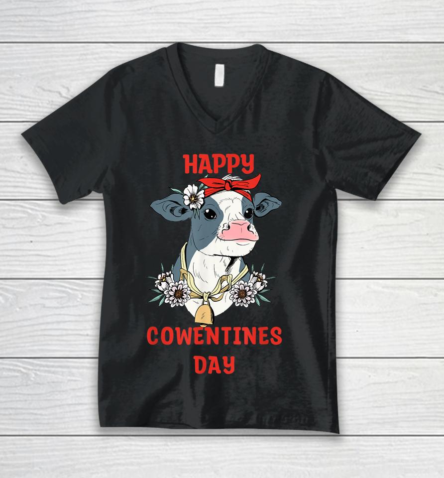 Happy Cowentines Farm Cow Valentine's Day Unisex V-Neck T-Shirt
