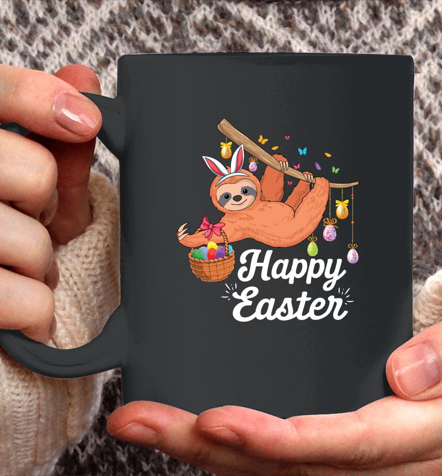 Happy Cute Sloth With Bunny Ears &Amp; Egg Hunting Easter Sloth Coffee Mug