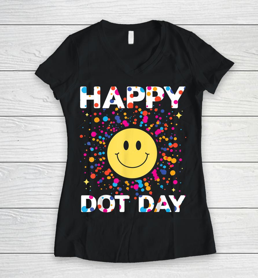 Happy Dot Day Colorful Rainbow Polka Dot Women V-Neck T-Shirt
