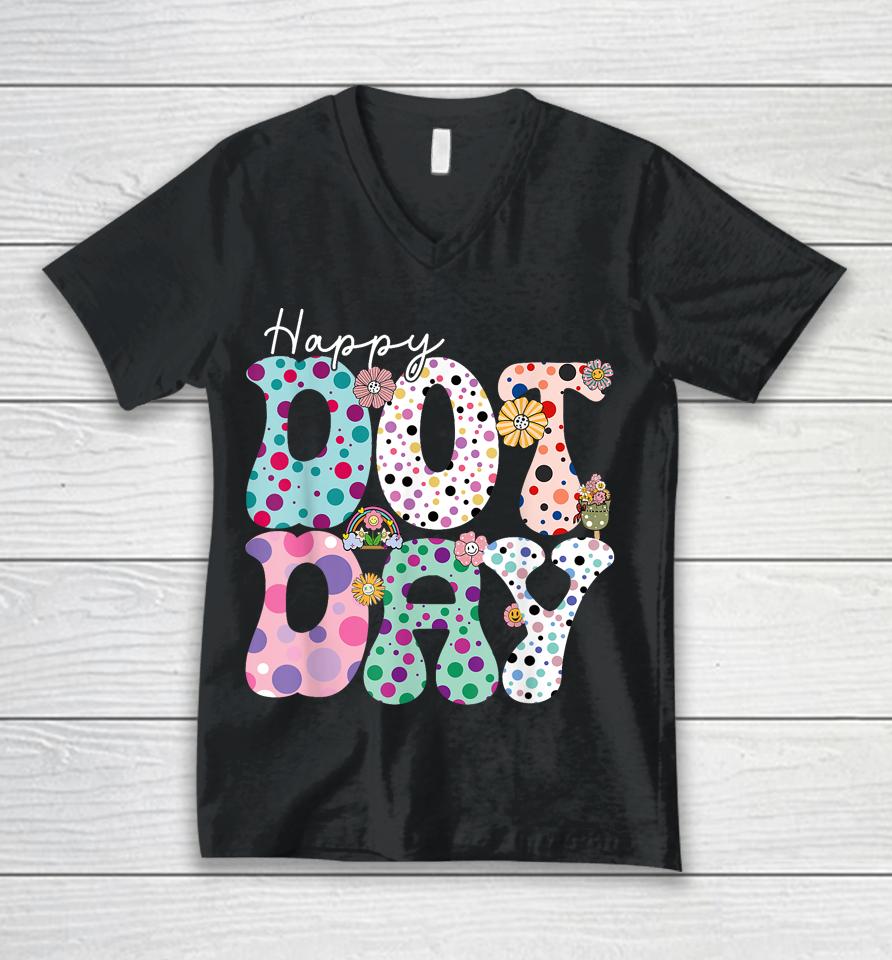 Happy Dot Day Hippie Flowers Unisex V-Neck T-Shirt