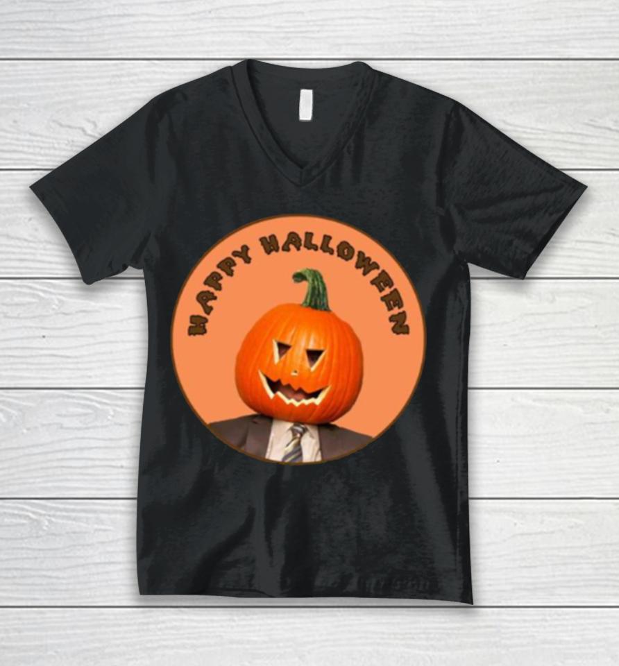 Happy Dwight Shrute The Office Pumpkin Head Halloween Unisex V-Neck T-Shirt