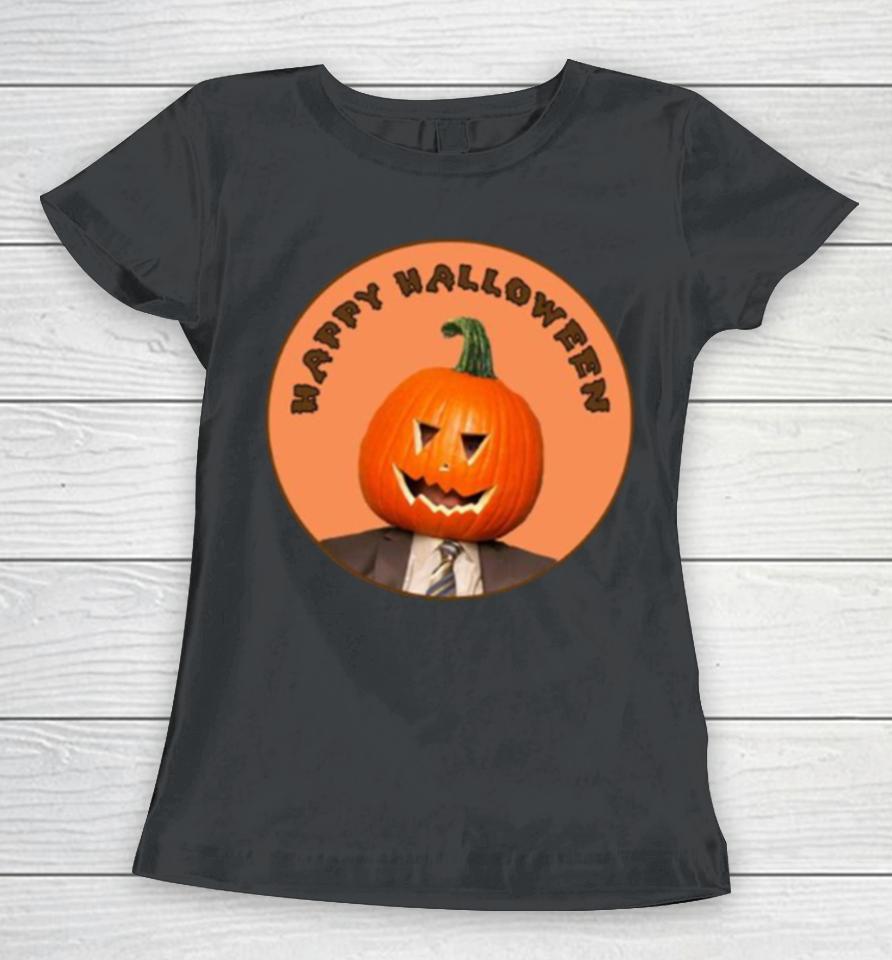 Happy Dwight Shrute The Office Pumpkin Head Halloween Women T-Shirt