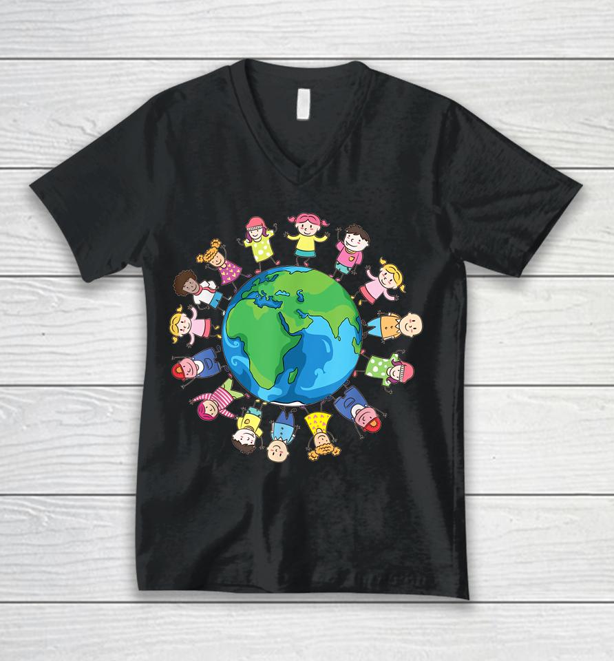 Happy Earth Day Children Around The World Unisex V-Neck T-Shirt