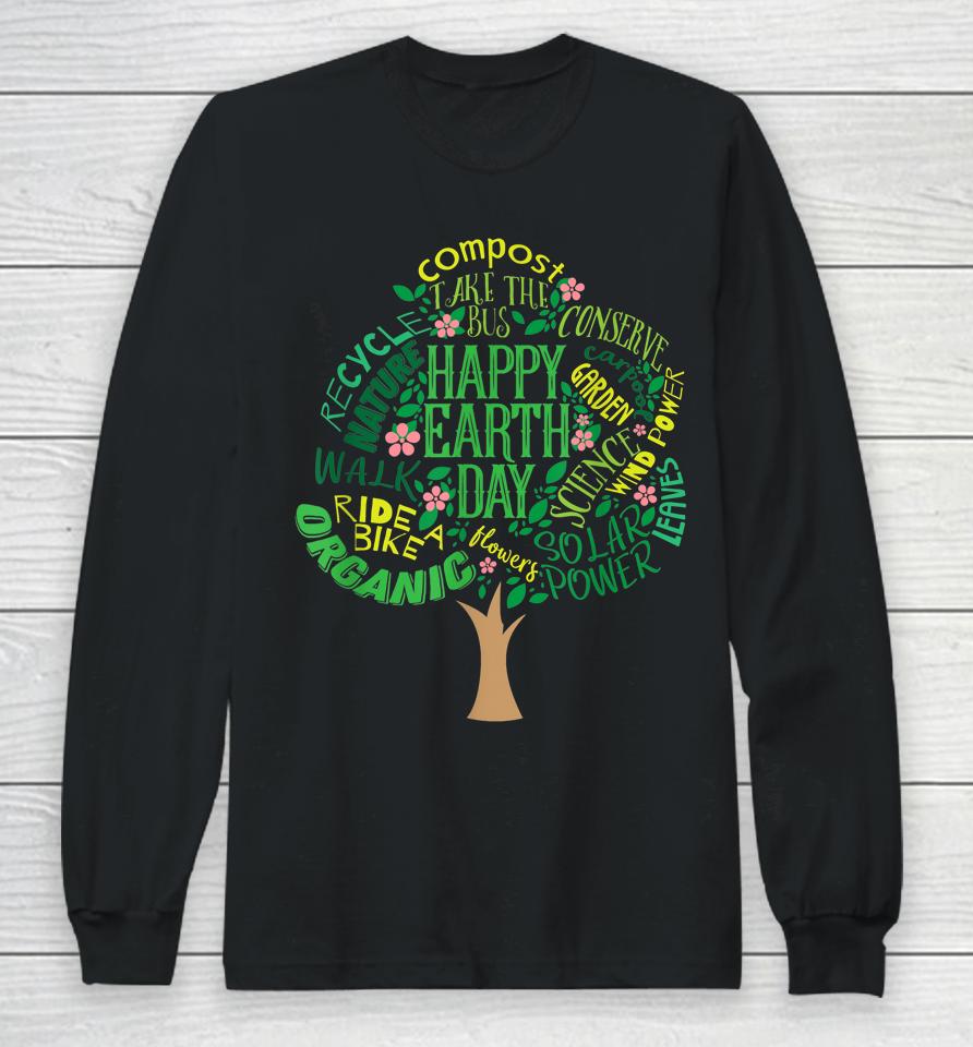 Happy Earth Day Cute Tree Drawing Long Sleeve T-Shirt