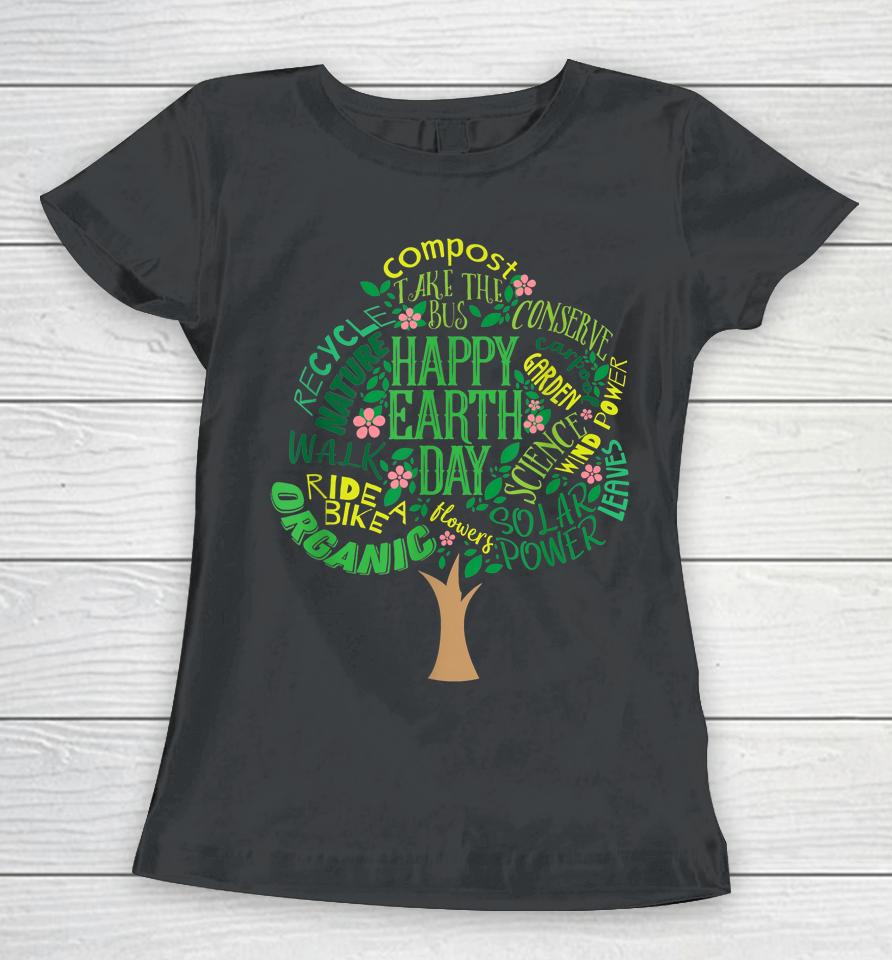 Happy Earth Day Cute Tree Drawing Women T-Shirt