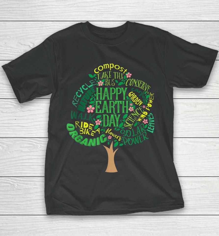 Happy Earth Day Cute Tree Drawing Youth T-Shirt